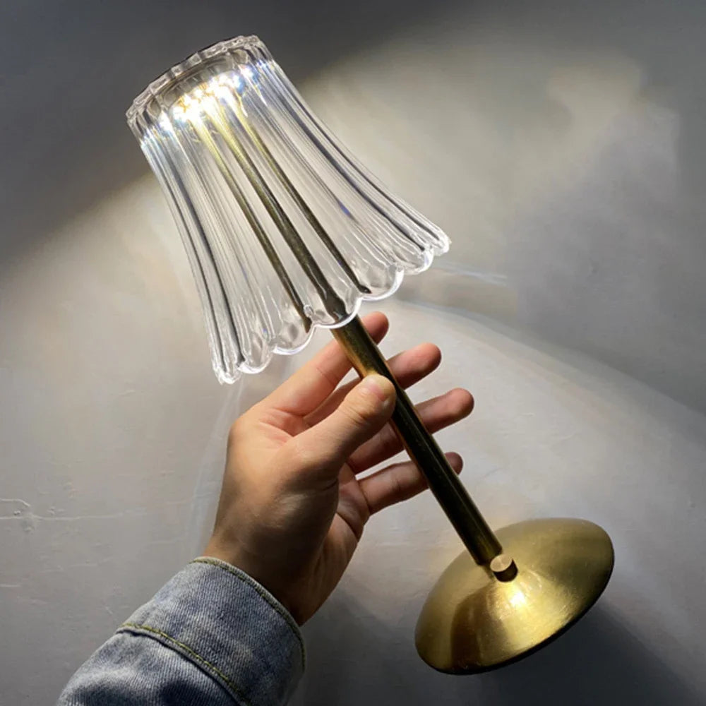 LED Crystal Table Lamp: Dimmable Rechargeable Night Light