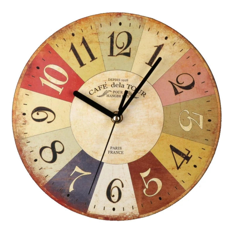 Wooden Silent Wall Clock, 9-inch Coffee Theme
