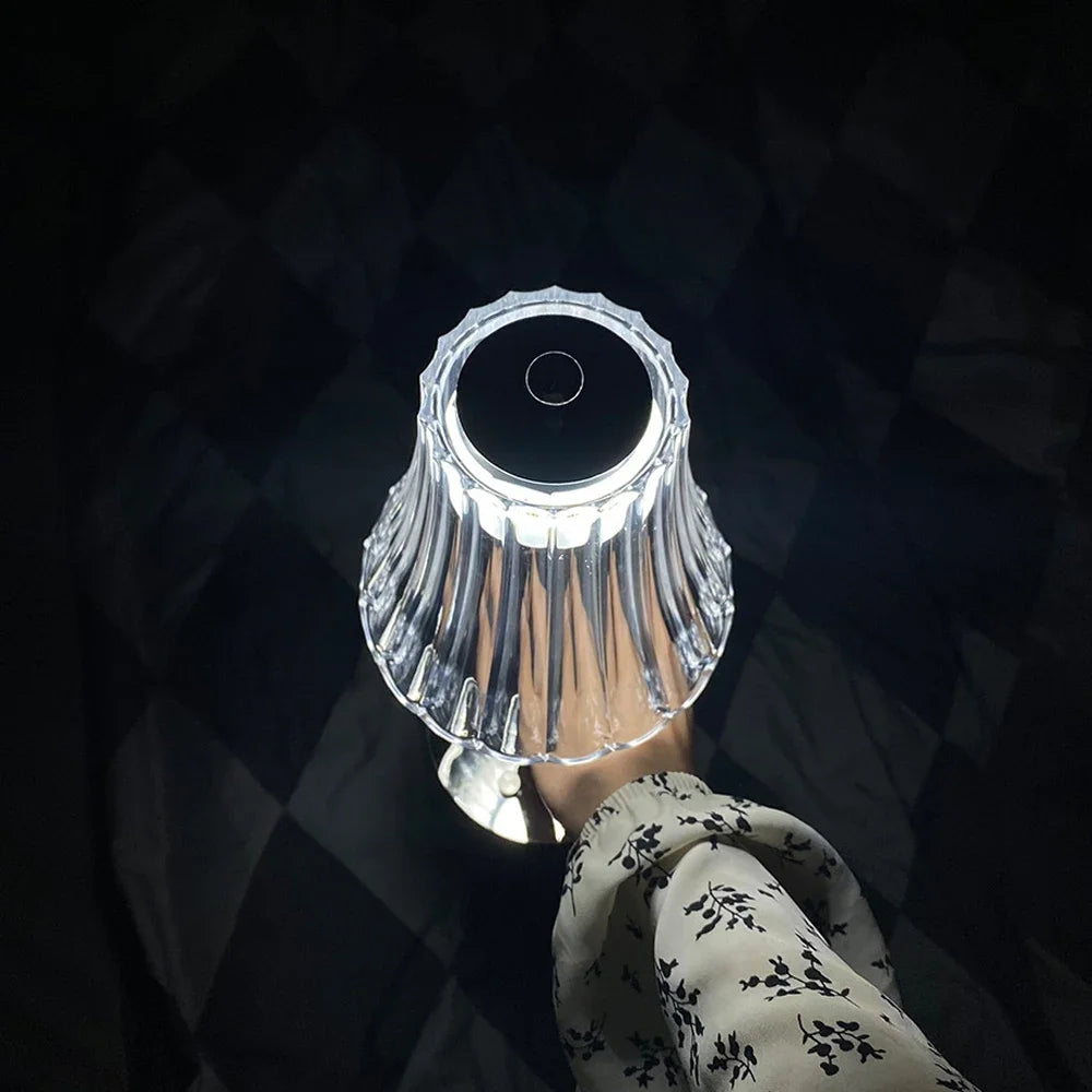 LED Crystal Table Lamp: Dimmable Rechargeable Night Light
