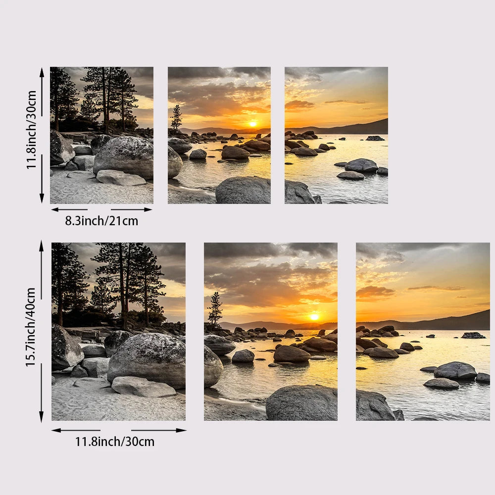 3PCS Frameless Canvas Paintings - Sunset Sea Beach Natural Landscape