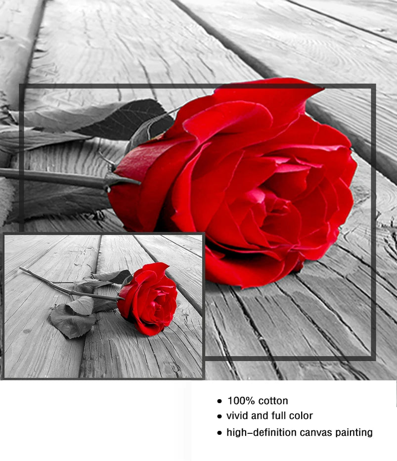 "Modern Red Rose Flowers Canvas Wall Art"