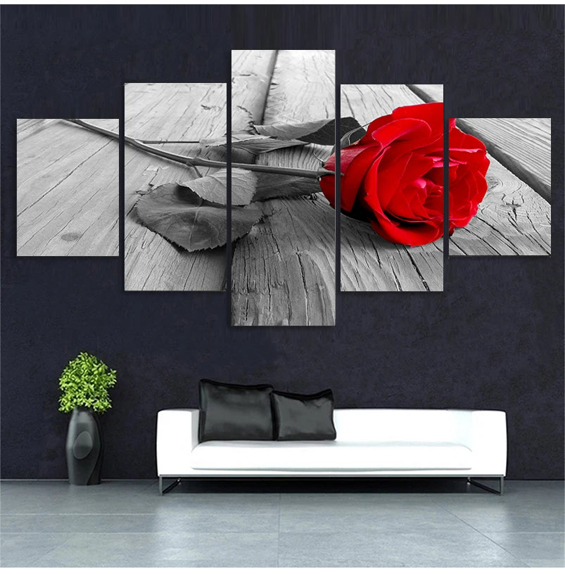 "Modern Red Rose Flowers Canvas Wall Art"