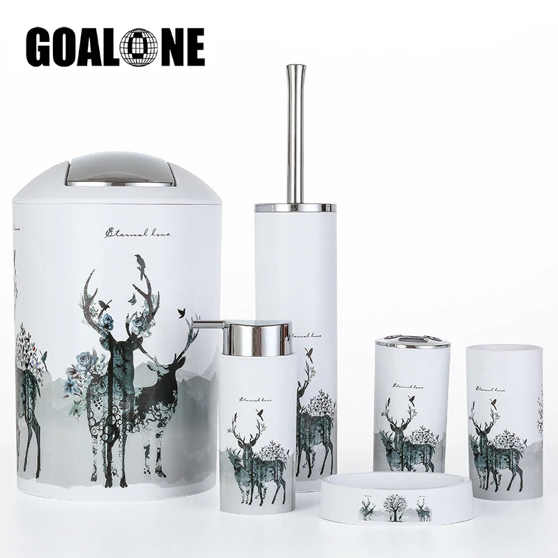 GOALONE 6-Piece Grey Tree Deer Bathroom Set