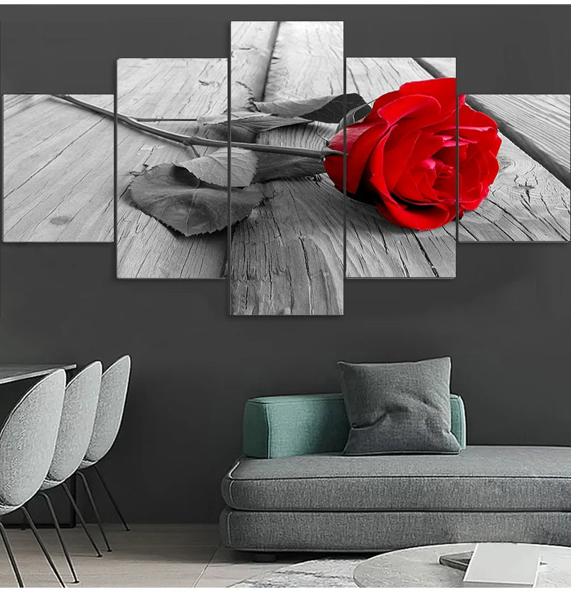 "Modern Red Rose Flowers Canvas Wall Art"