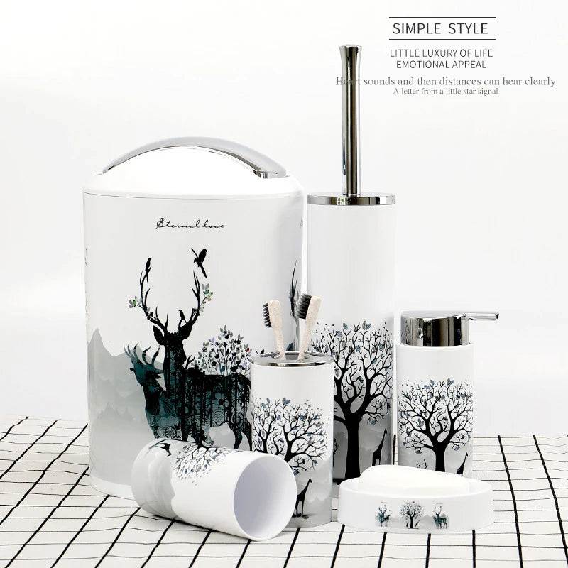 GOALONE 6-Piece Grey Tree Deer Bathroom Set