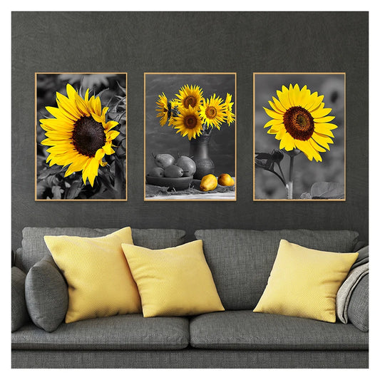 Vintage Sunflower Canvas Wall Art for Living Room and Kitchen