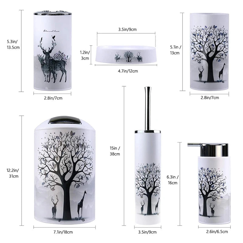 GOALONE 6-Piece Grey Tree Deer Bathroom Set