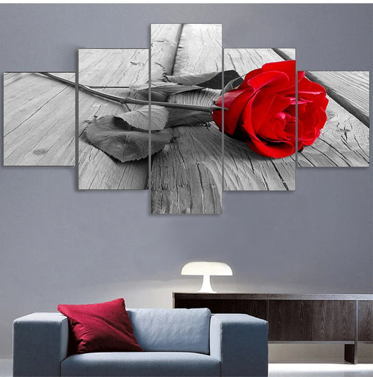 "Modern Red Rose Flowers Canvas Wall Art"