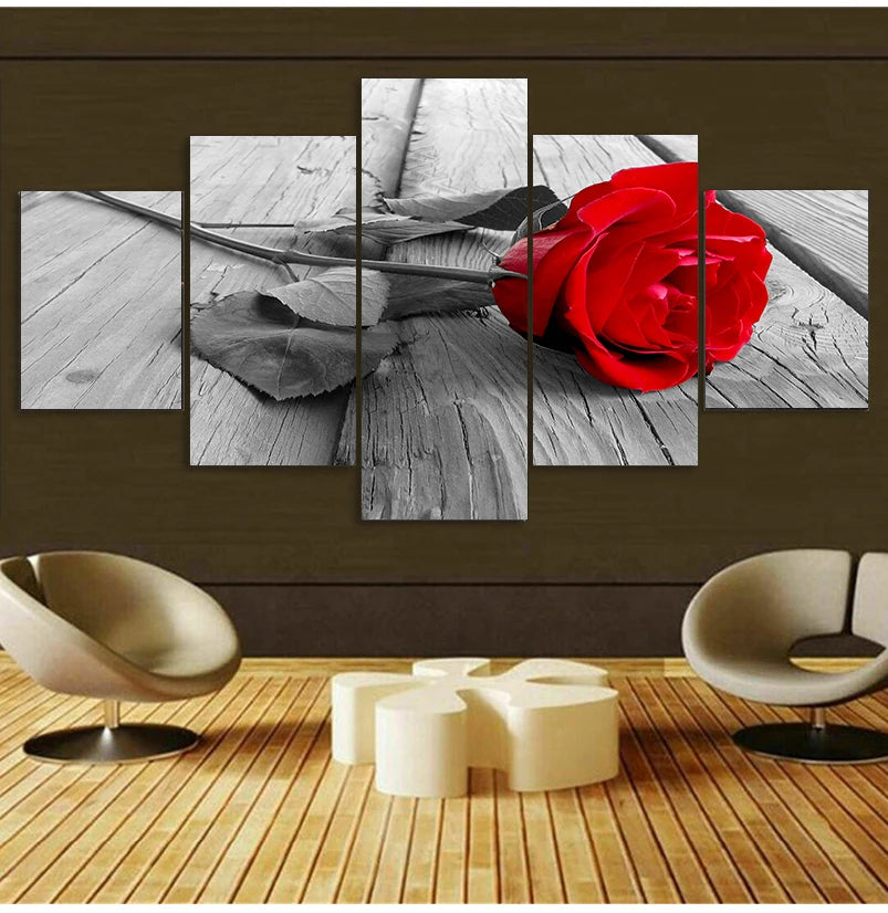 "Modern Red Rose Flowers Canvas Wall Art"