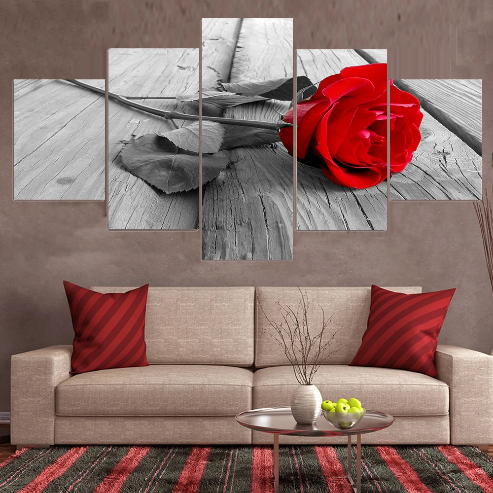 "Modern Red Rose Flowers Canvas Wall Art"