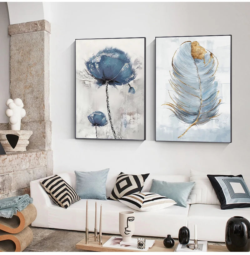 Scandinavian Flower Canvas Art Abstract Painting Print