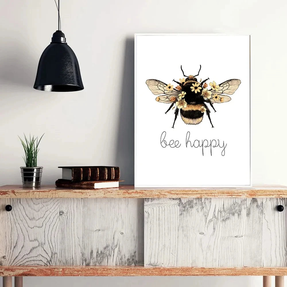 "Bee Happy Quote Poster Print"