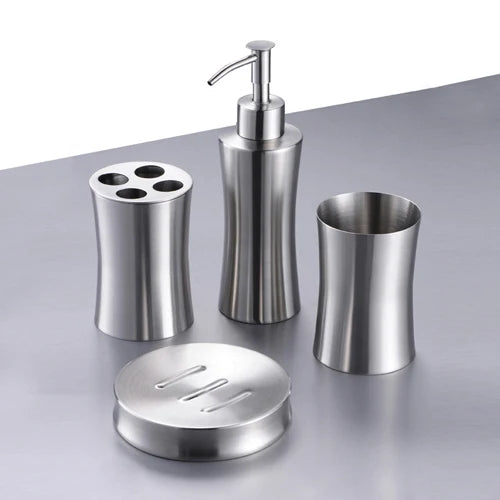 "304 Stainless Steel Bathroom Set - Toothbrush Cup, Soap Dish, Soap Dispenser"