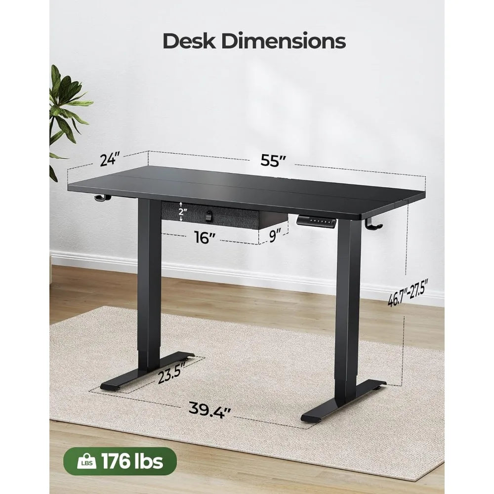 Adjustable Height Standing Desk with Drawer, 55x24 Inch