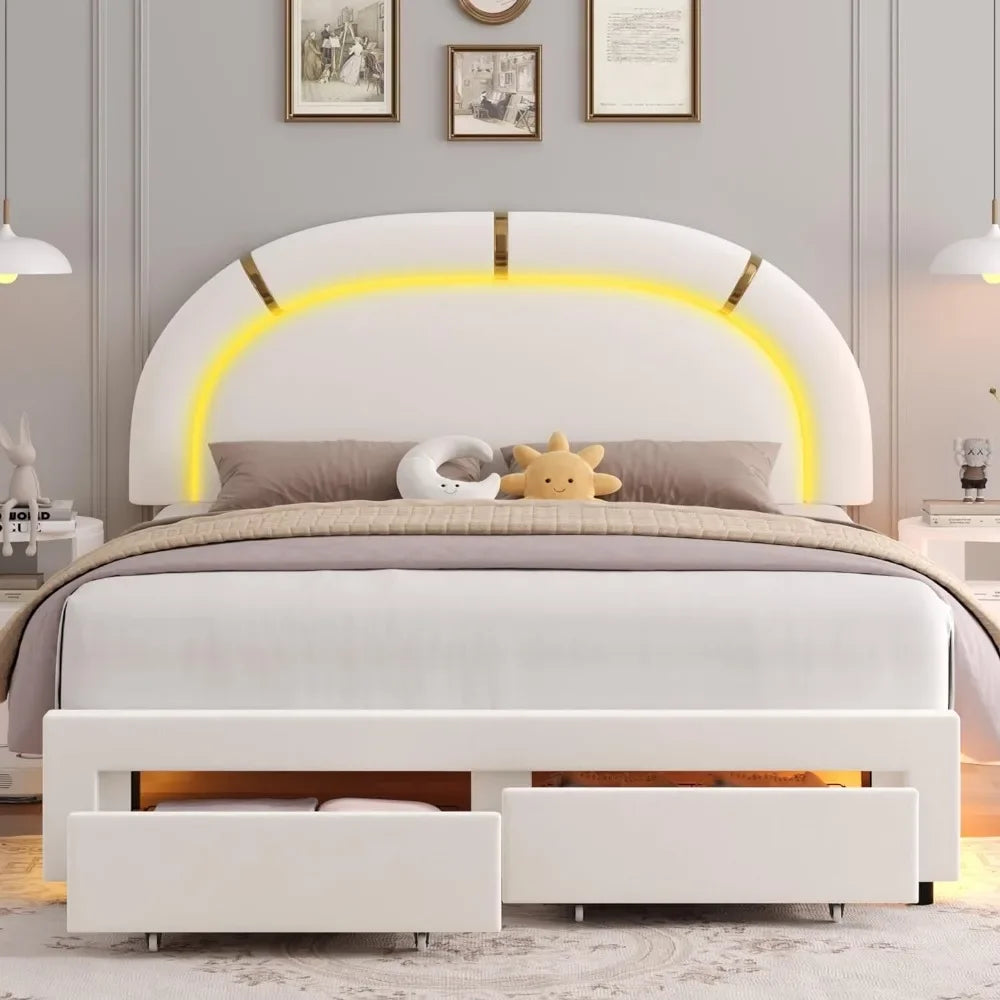 Queen LED Bed Frame with 2 Storage Drawers