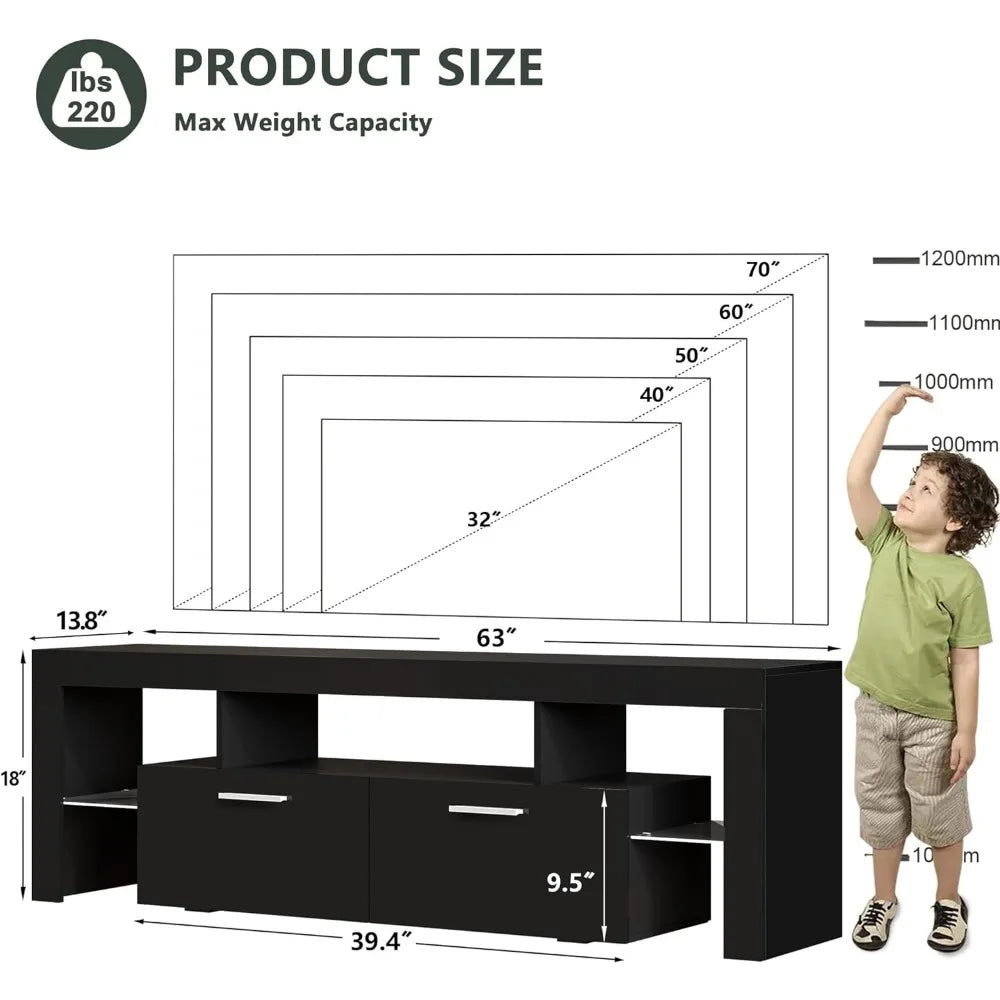 Wooden TV Console LED 63-inch TV Stand with Storage Drawer