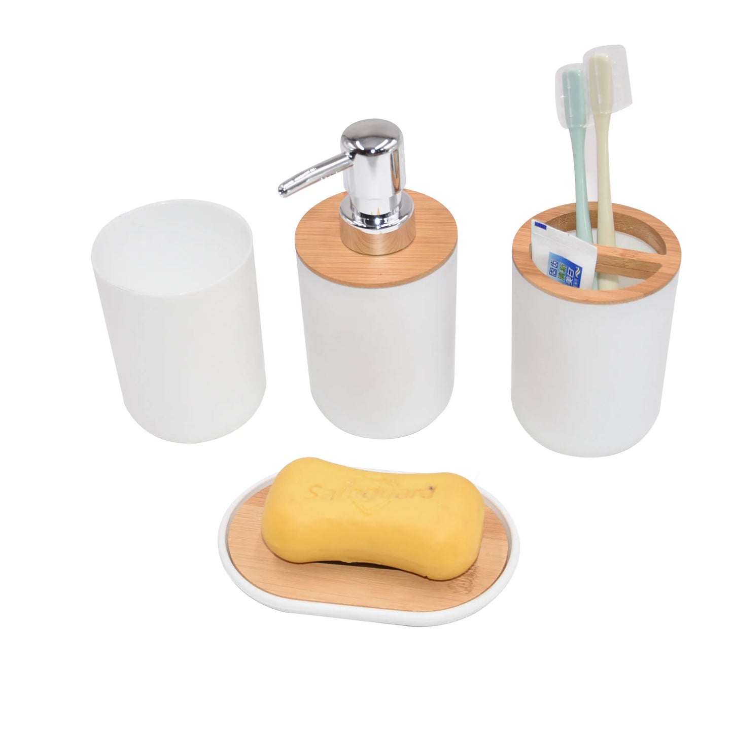 Resin Wood Bathroom Accessories Set - Dispenser, Dish, Holder