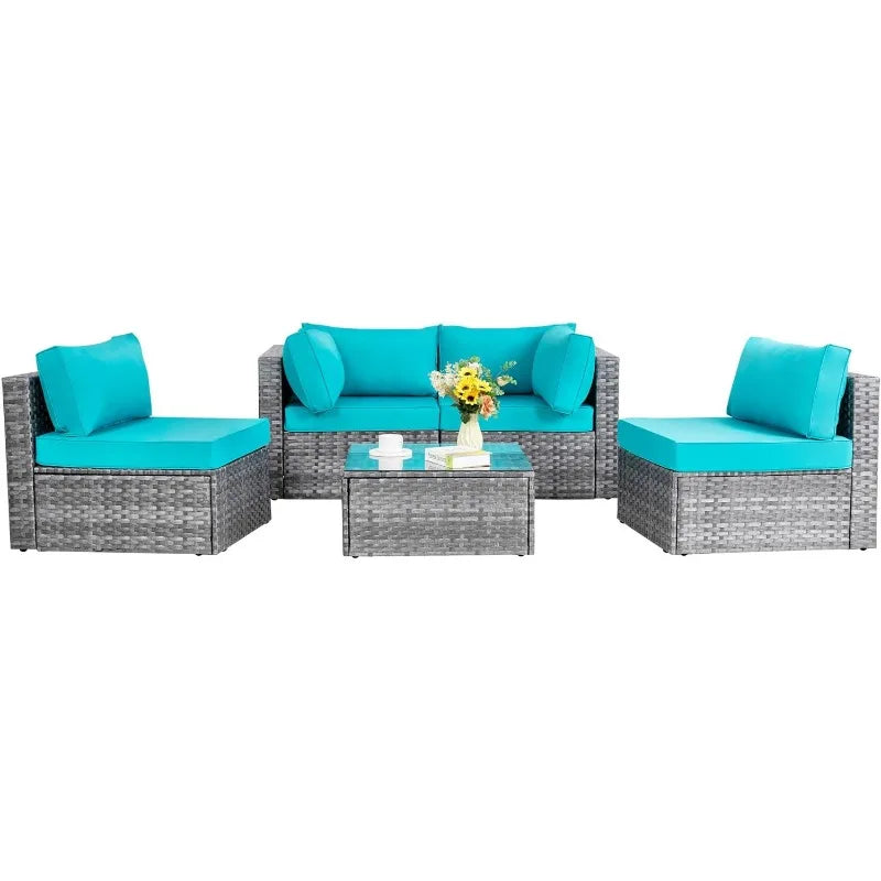 5 Pieces Outdoor Patio Sectional Sofa Couch