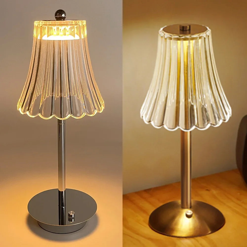 LED Crystal Table Lamp: Dimmable Rechargeable Night Light