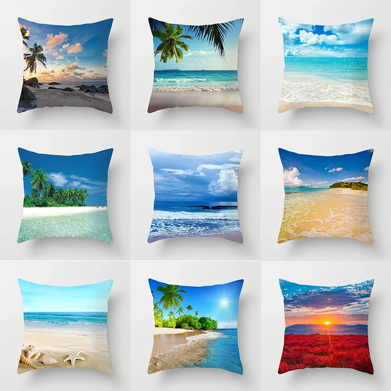 Beach Landscape Printed Throw Pillow Cover - Sofa, Car, Office Decor