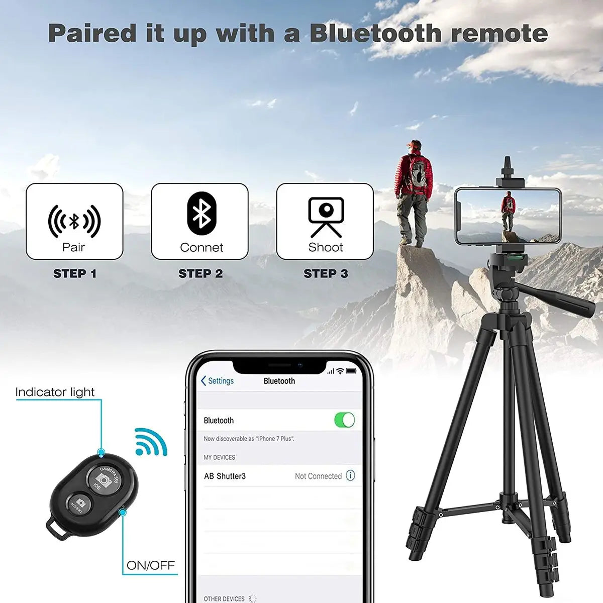 Tripod for Phone 100cm - Video Recording Stand with Bluetooth Remote