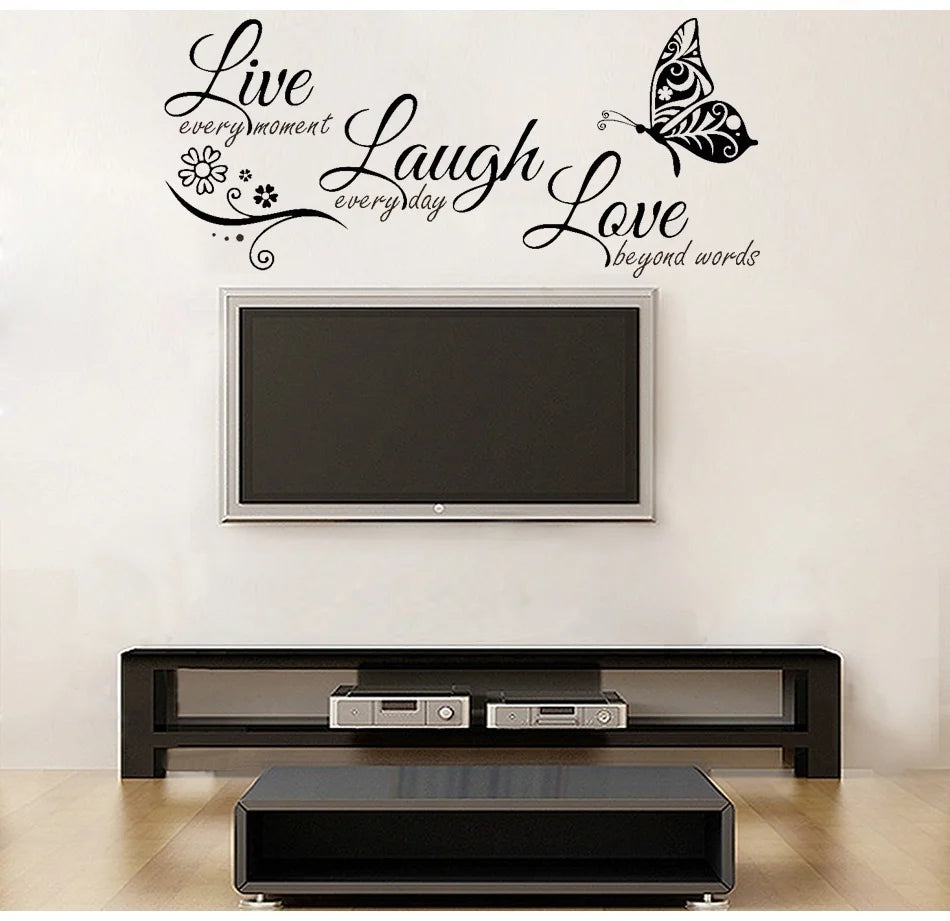 Live Laugh Love Wall Art Sticker with Butterfly Motifs