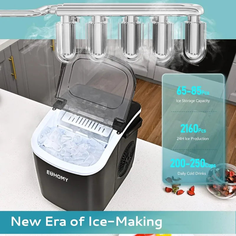 EUHOMY Countertop Ice Maker: 26lbs/24Hrs, 9 Cubes in 6 Mins, Auto-Cleaning, Portable