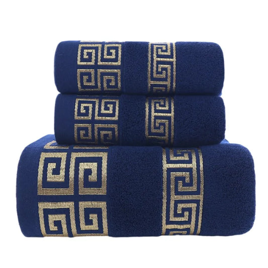 3PCS Geometric Embroidered Cotton Towel Set - Blue/White"