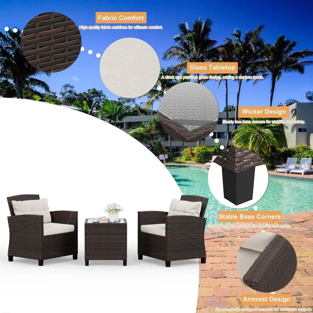 "3 Piece Rattan Wicker Patio Furniture Set with Table"