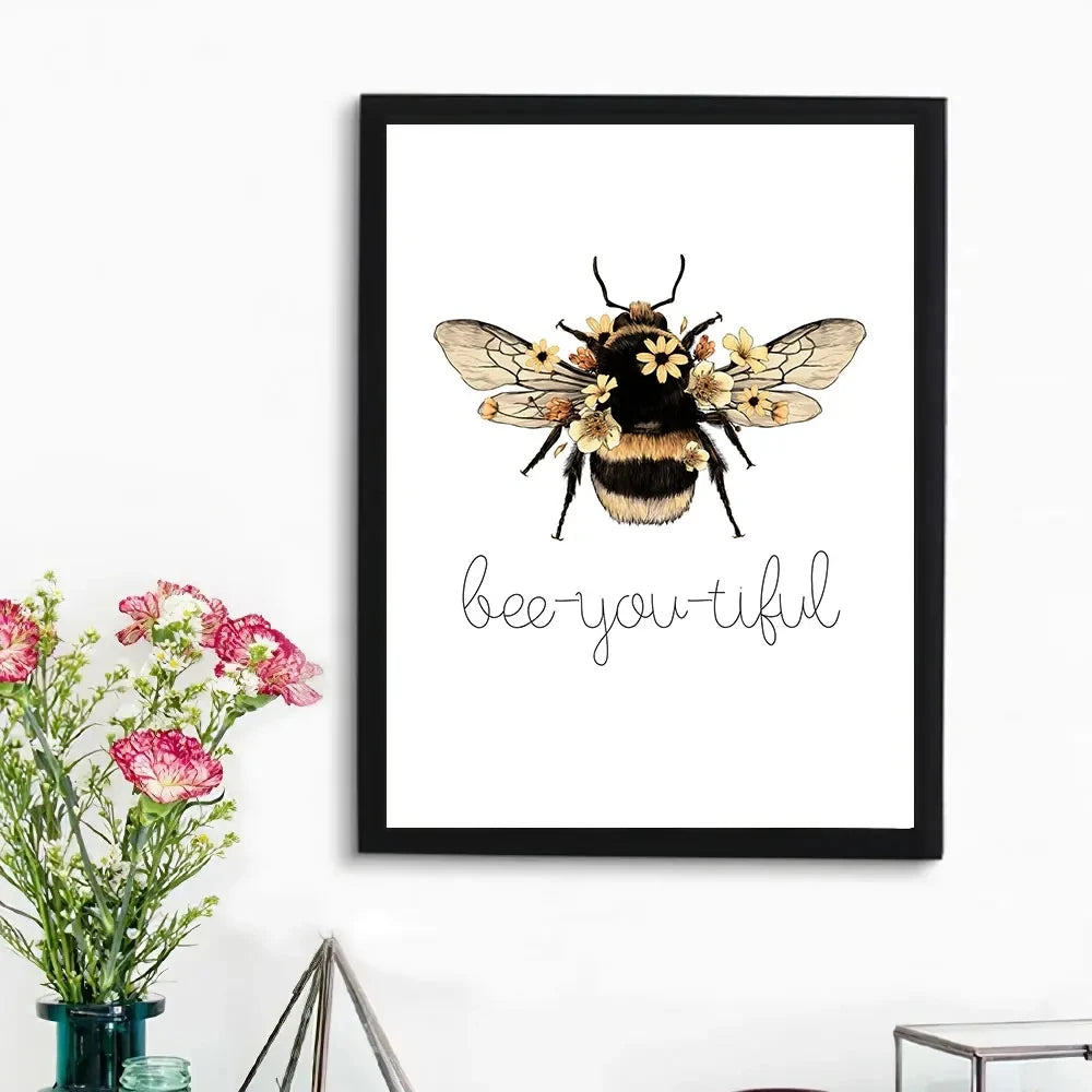 "Bee Happy Quote Poster Print"