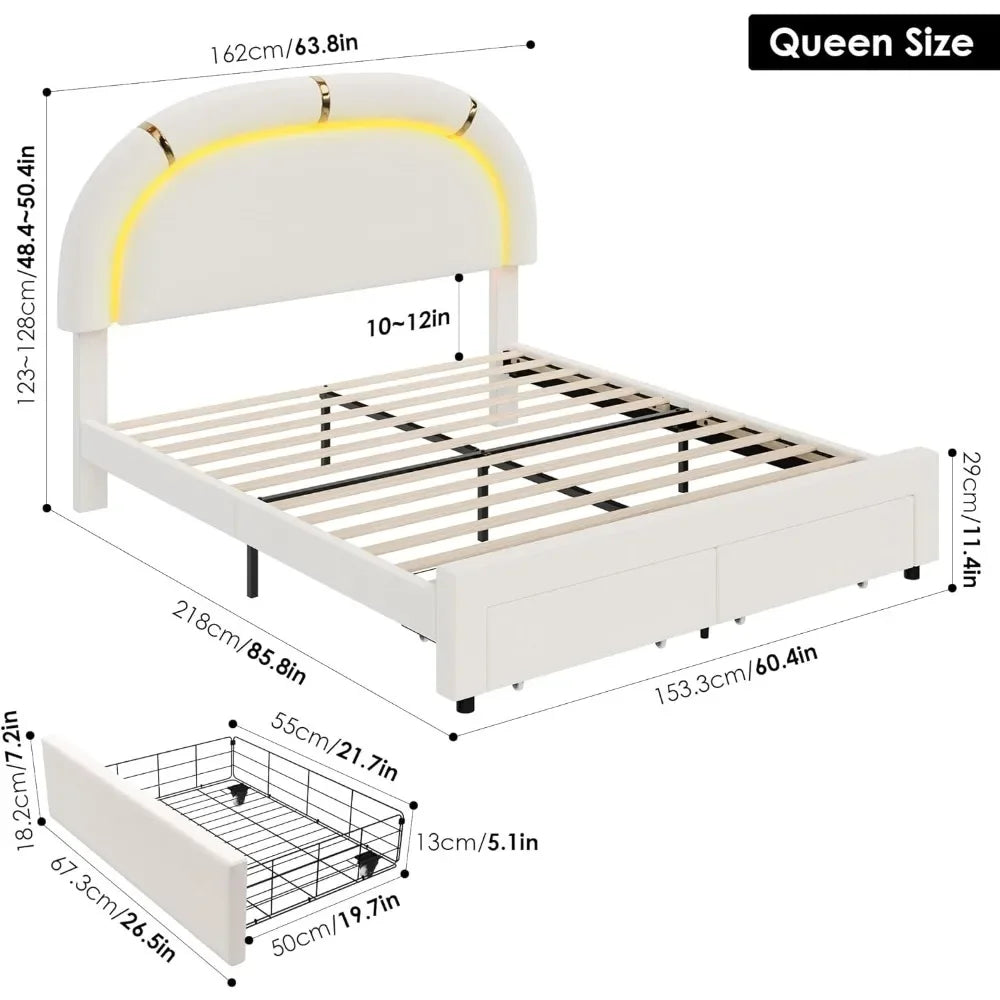 Queen LED Bed Frame with 2 Storage Drawers