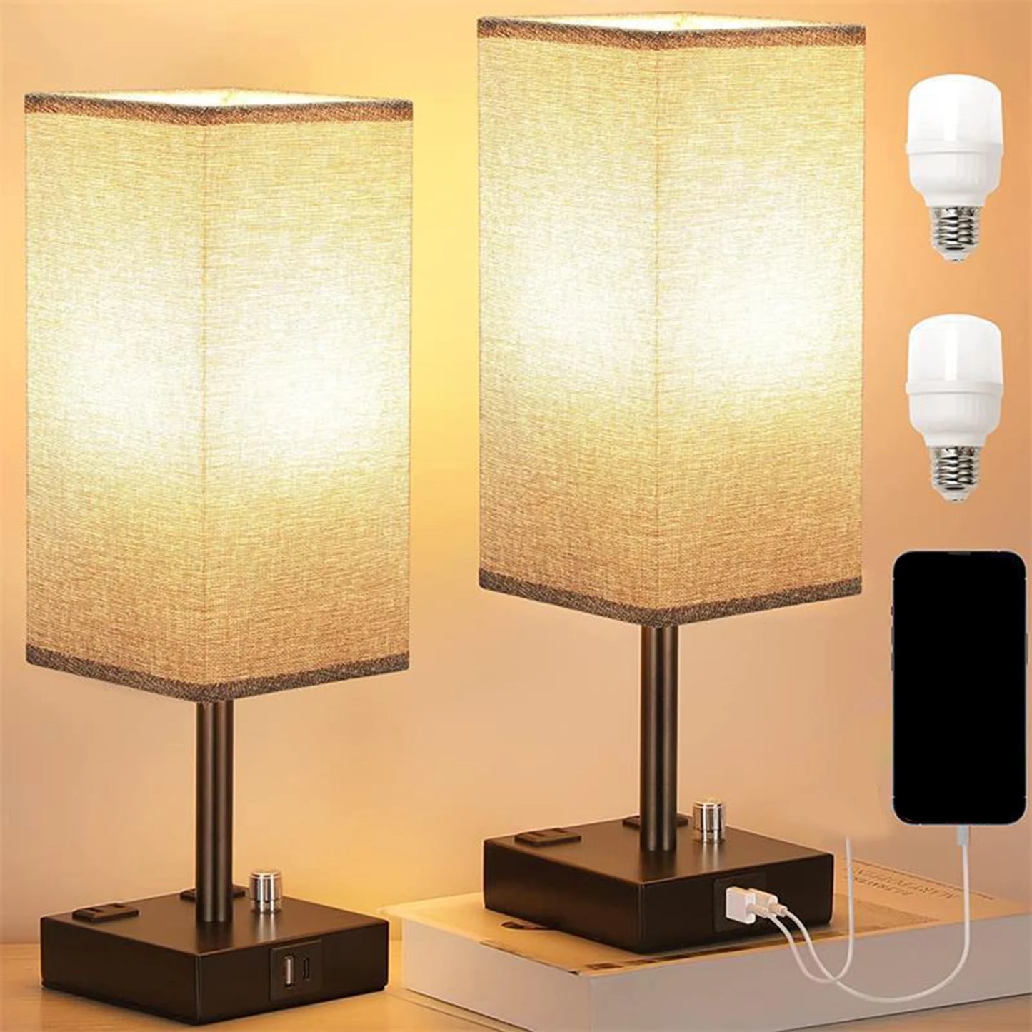 USB Bedside Lamp with Touch Dimming