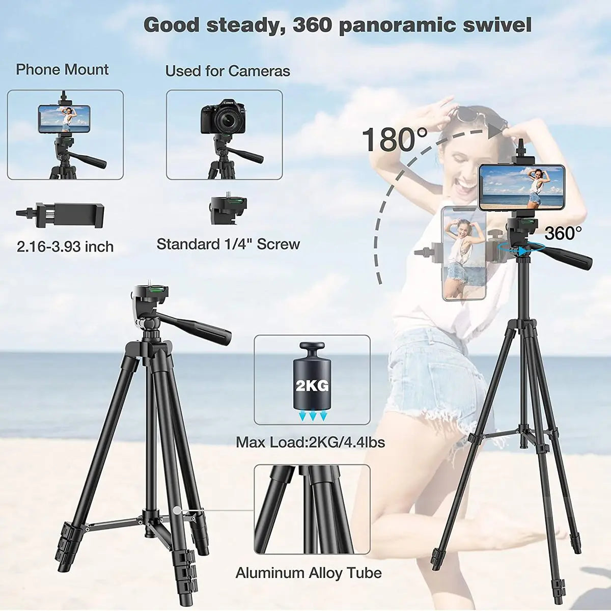 Tripod for Phone 100cm - Video Recording Stand with Bluetooth Remote