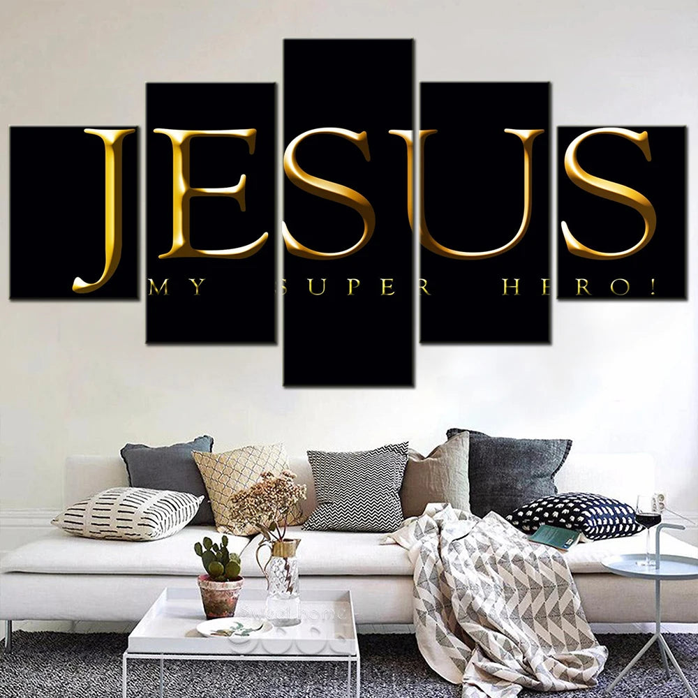 5-Panel Jesus My Super Hero Canvas Wall Art