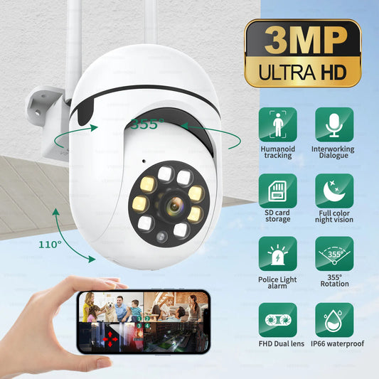 3MP Outdoor Wifi Security Camera with 4X Zoom & Night Vision