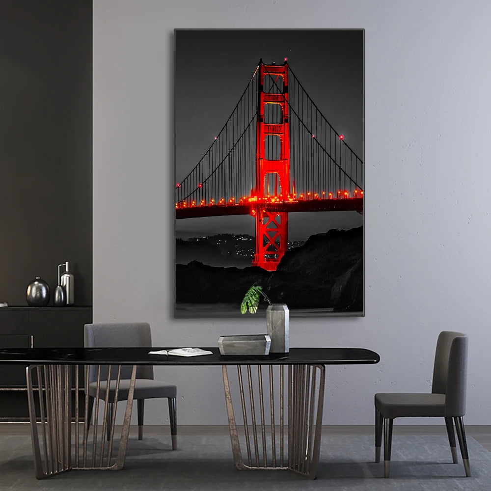 3PCS Frameless Poster - Golden Gate Bridge Night Landscape