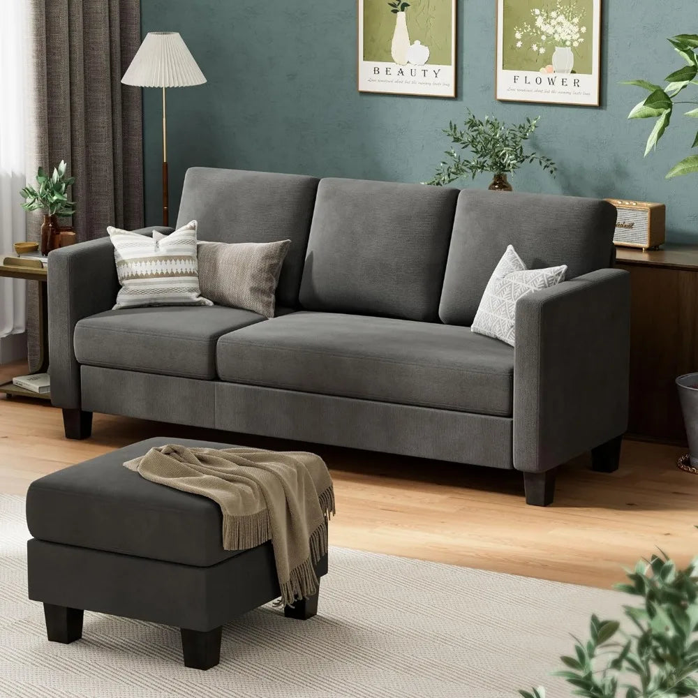 L-Shaped Sofa with Linen Fabric