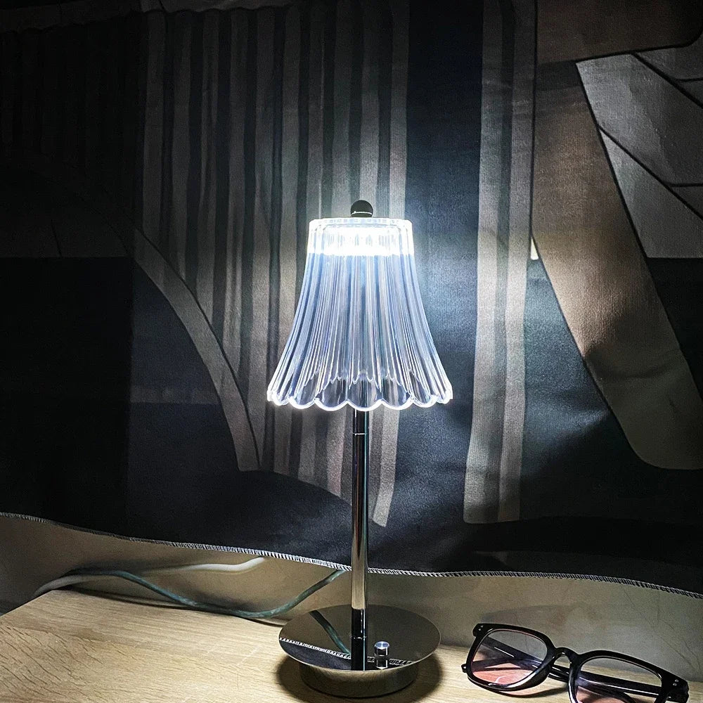 LED Crystal Table Lamp: Dimmable Rechargeable Night Light