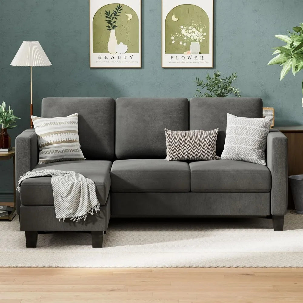 L-Shaped Sofa with Linen Fabric