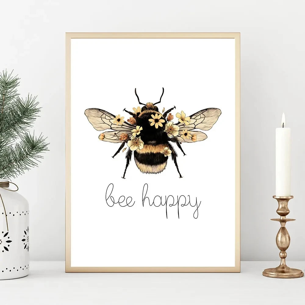 "Bee Happy Quote Poster Print"