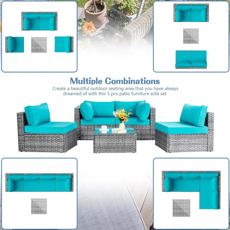 5 Pieces Outdoor Patio Sectional Sofa Couch