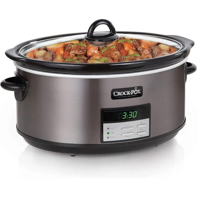 Crock-Pot 8 Quart Programmable Slow Cooker, Black Stainless Steel