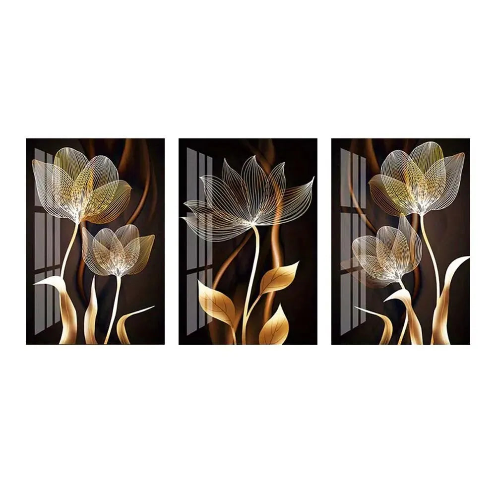 Black and Golden Flower Wall Art Canvas Painting