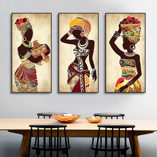 3pcs Ethnic African Black Woman Canvas Painting