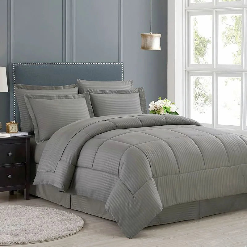 2/3pcs Luxury Quilted Comforter Set - Grey Stripe