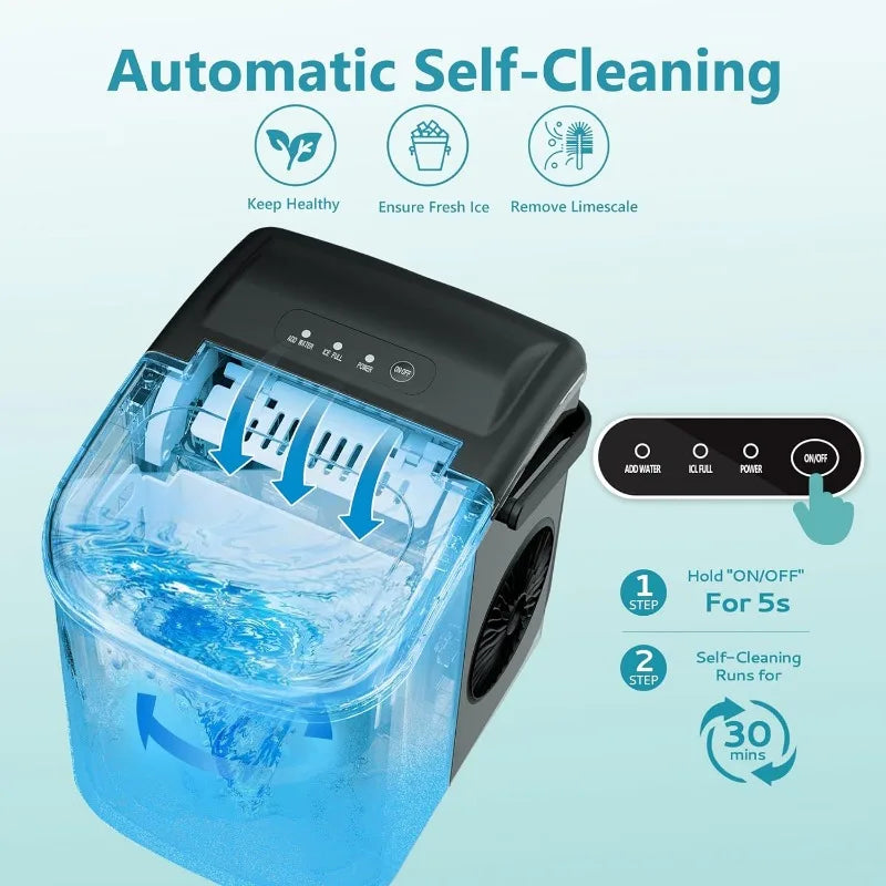 EUHOMY Countertop Ice Maker: 26lbs/24Hrs, 9 Cubes in 6 Mins, Auto-Cleaning, Portable