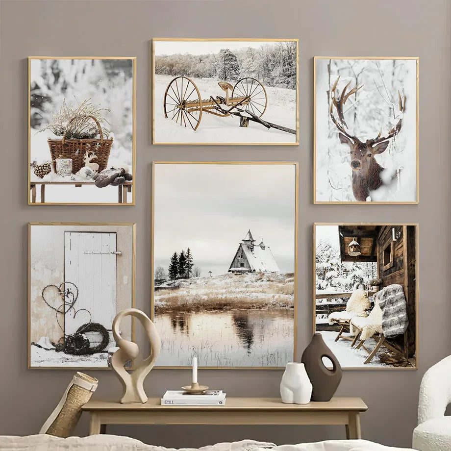 Winter Snow Deer Canvas Art