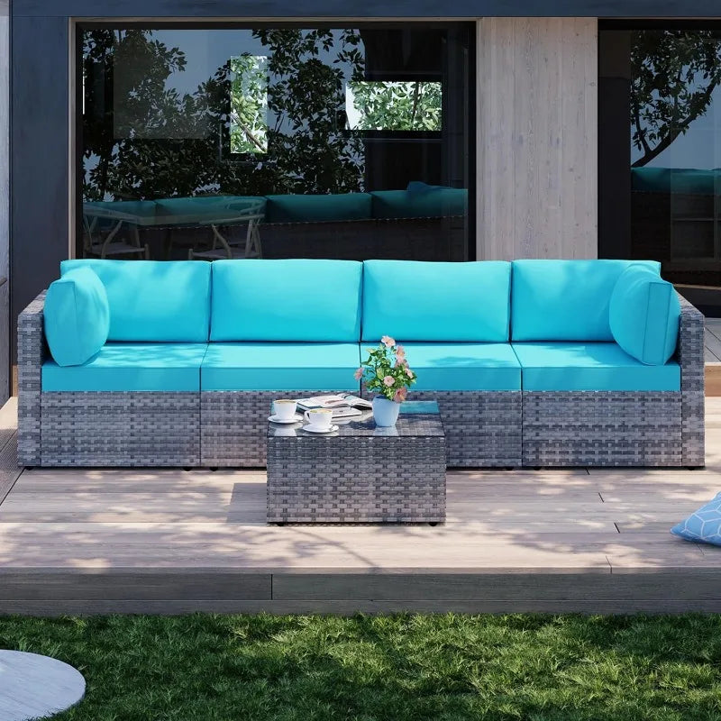 5 Pieces Outdoor Patio Sectional Sofa Couch