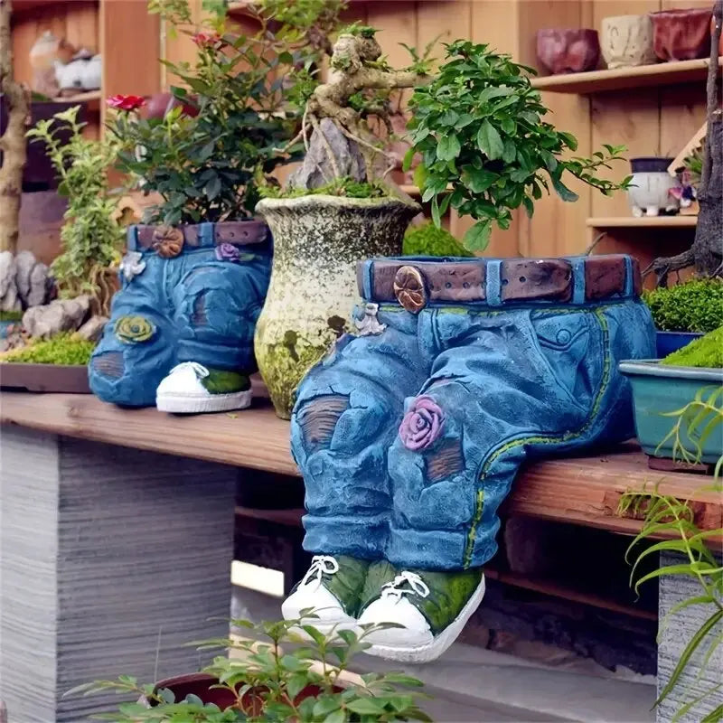 1pc Jeans Pants Shape Flower Pot Resin Statue