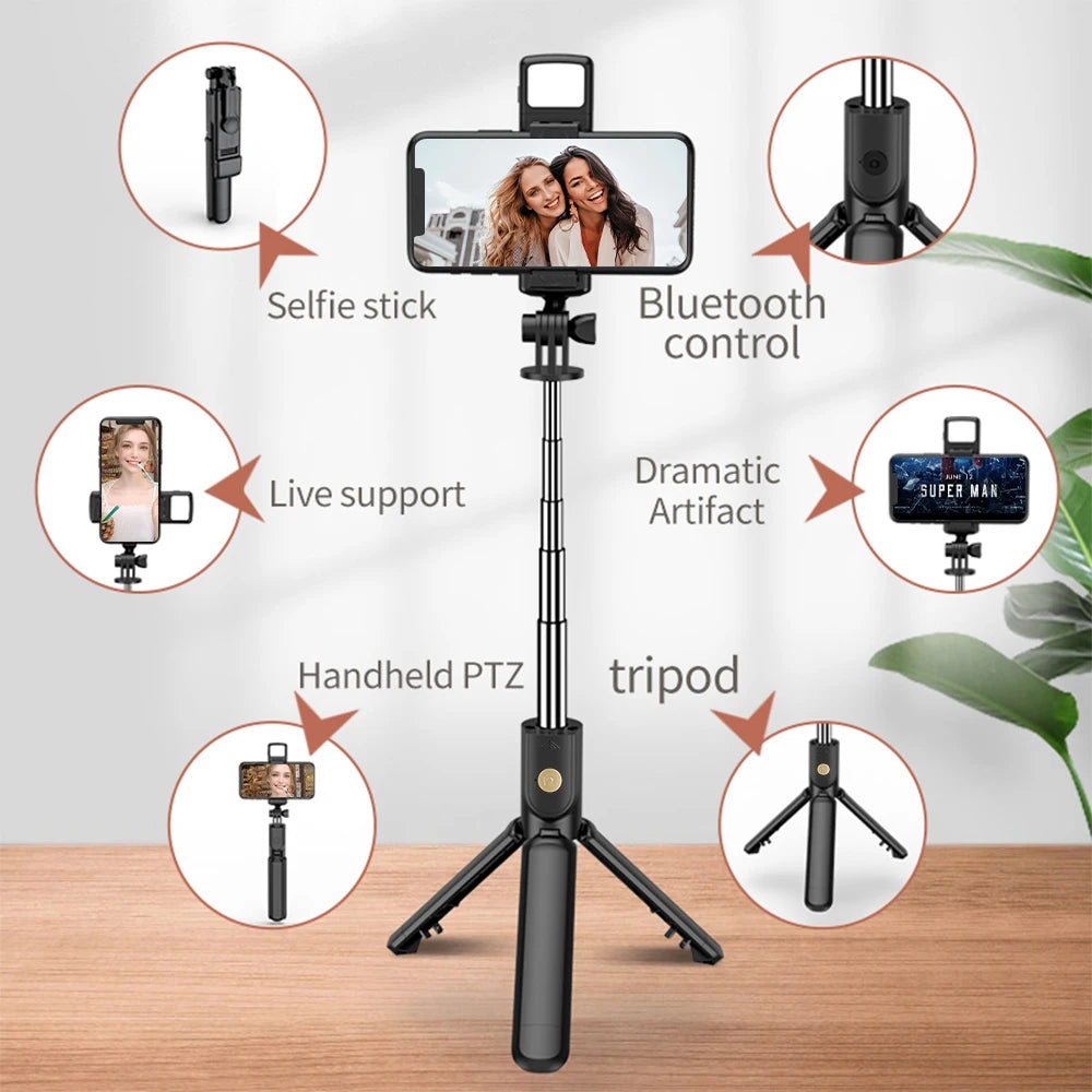 Wireless Selfie Stick Tripod with Light Bluetooth Remote